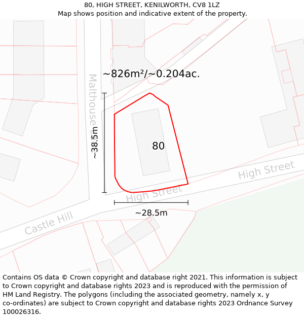 80, HIGH STREET, KENILWORTH, CV8 1LZ: Plot and title map