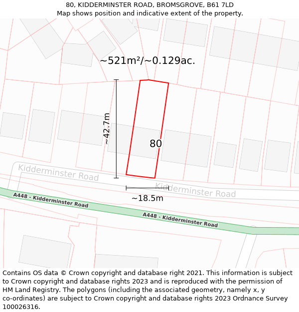 80, KIDDERMINSTER ROAD, BROMSGROVE, B61 7LD: Plot and title map