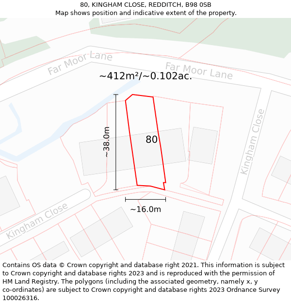 80, KINGHAM CLOSE, REDDITCH, B98 0SB: Plot and title map