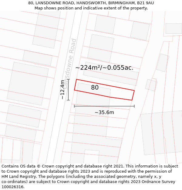 80, LANSDOWNE ROAD, HANDSWORTH, BIRMINGHAM, B21 9AU: Plot and title map