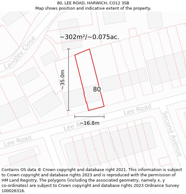 80, LEE ROAD, HARWICH, CO12 3SB: Plot and title map