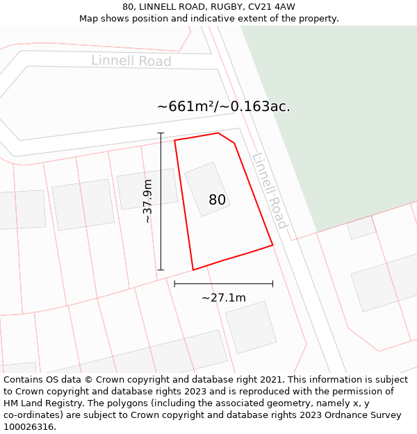 80, LINNELL ROAD, RUGBY, CV21 4AW: Plot and title map