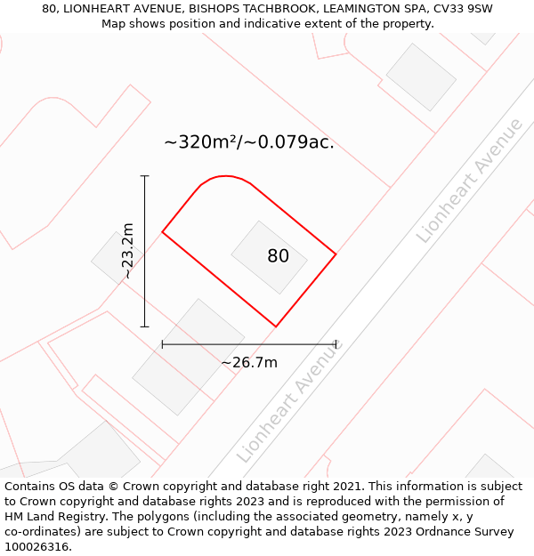 80, LIONHEART AVENUE, BISHOPS TACHBROOK, LEAMINGTON SPA, CV33 9SW: Plot and title map