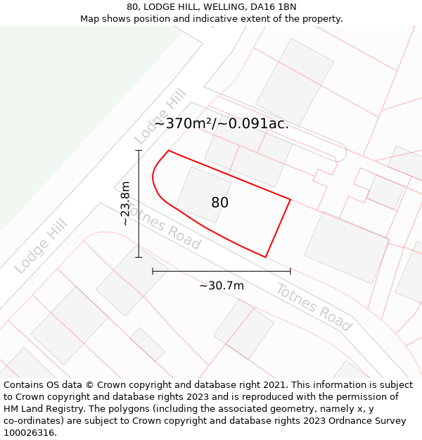 80, LODGE HILL, WELLING, DA16 1BN: Plot and title map