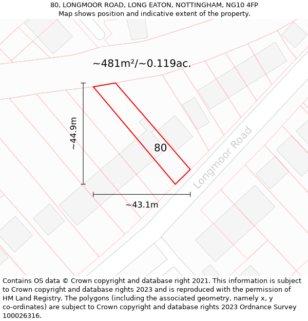 80, LONGMOOR ROAD, LONG EATON, NOTTINGHAM, NG10 4FP: Plot and title map