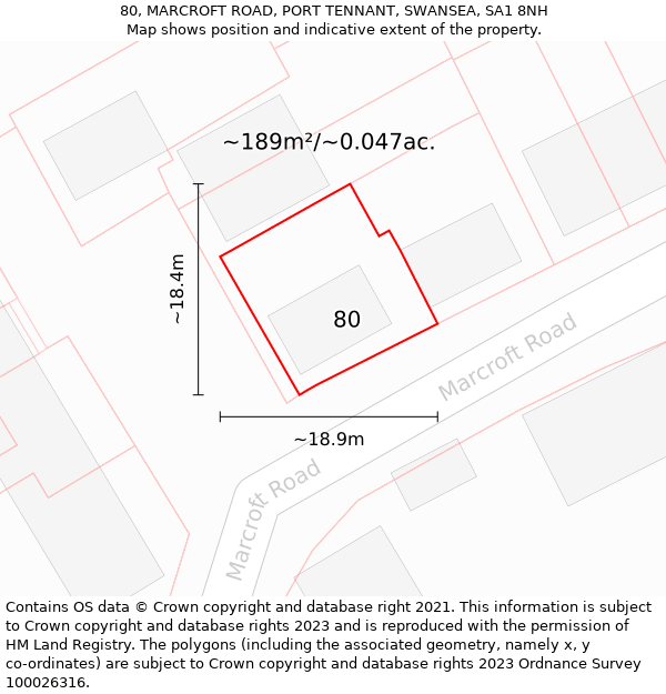 80, MARCROFT ROAD, PORT TENNANT, SWANSEA, SA1 8NH: Plot and title map