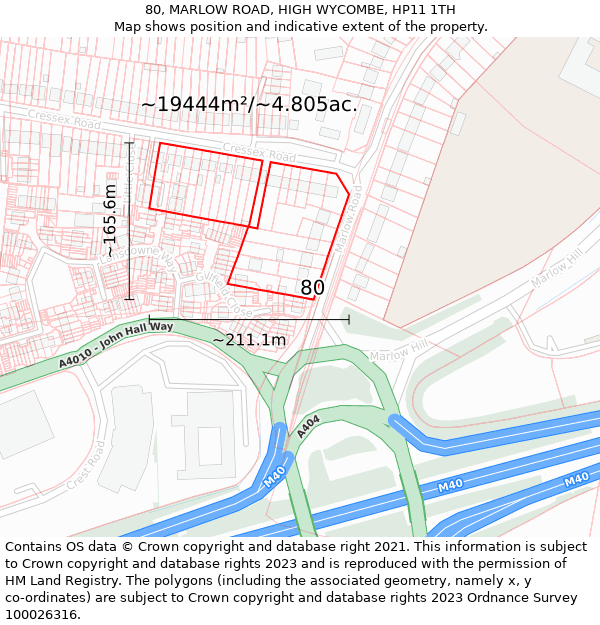 80, MARLOW ROAD, HIGH WYCOMBE, HP11 1TH: Plot and title map