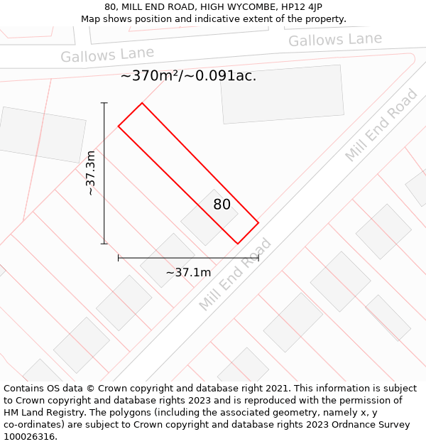 80, MILL END ROAD, HIGH WYCOMBE, HP12 4JP: Plot and title map