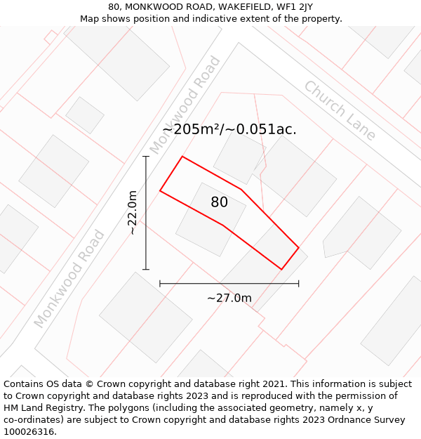 80, MONKWOOD ROAD, WAKEFIELD, WF1 2JY: Plot and title map