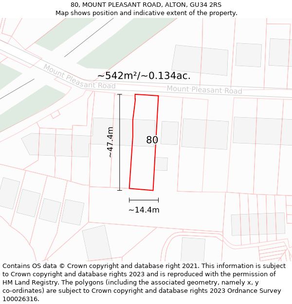 80, MOUNT PLEASANT ROAD, ALTON, GU34 2RS: Plot and title map