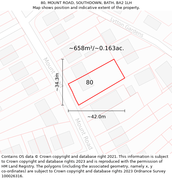 80, MOUNT ROAD, SOUTHDOWN, BATH, BA2 1LH: Plot and title map