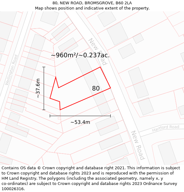 80, NEW ROAD, BROMSGROVE, B60 2LA: Plot and title map