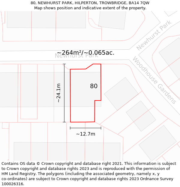 80, NEWHURST PARK, HILPERTON, TROWBRIDGE, BA14 7QW: Plot and title map