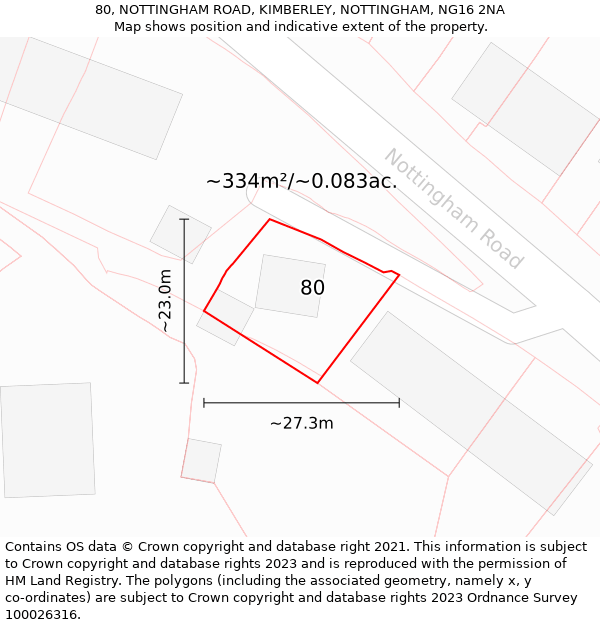 80, NOTTINGHAM ROAD, KIMBERLEY, NOTTINGHAM, NG16 2NA: Plot and title map