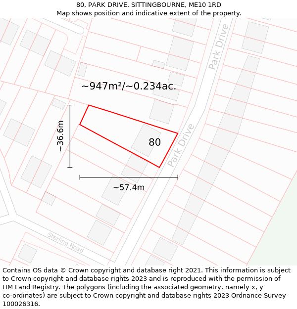 80, PARK DRIVE, SITTINGBOURNE, ME10 1RD: Plot and title map