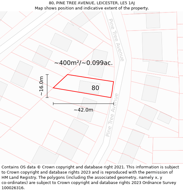 80, PINE TREE AVENUE, LEICESTER, LE5 1AJ: Plot and title map
