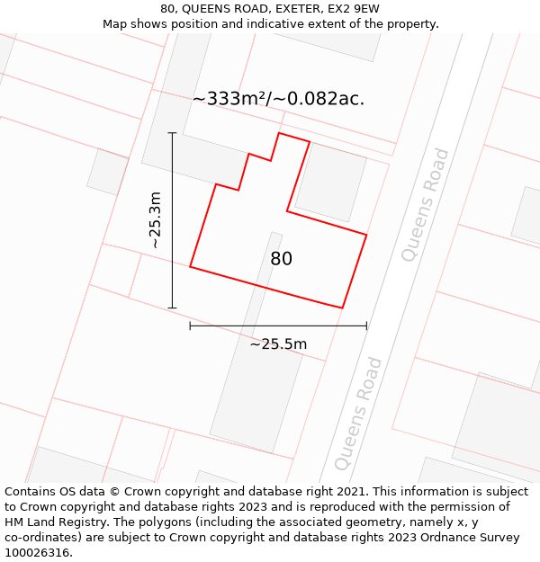 80, QUEENS ROAD, EXETER, EX2 9EW: Plot and title map