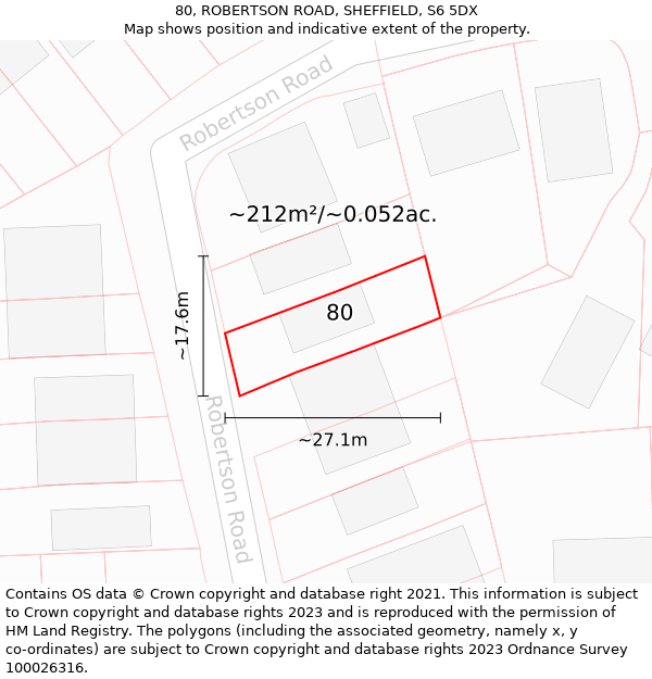 80, ROBERTSON ROAD, SHEFFIELD, S6 5DX: Plot and title map
