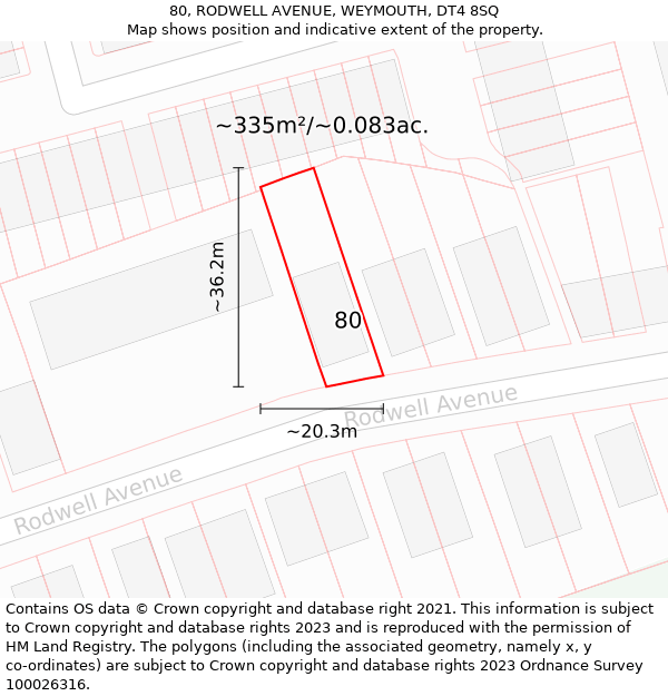 80, RODWELL AVENUE, WEYMOUTH, DT4 8SQ: Plot and title map