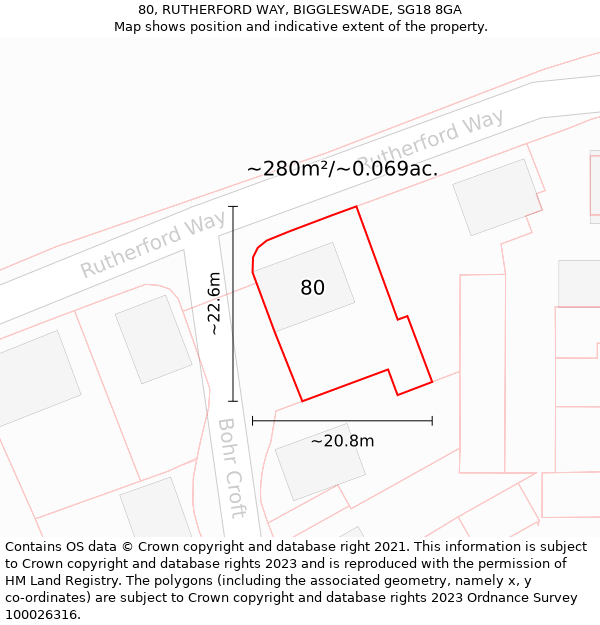 80, RUTHERFORD WAY, BIGGLESWADE, SG18 8GA: Plot and title map