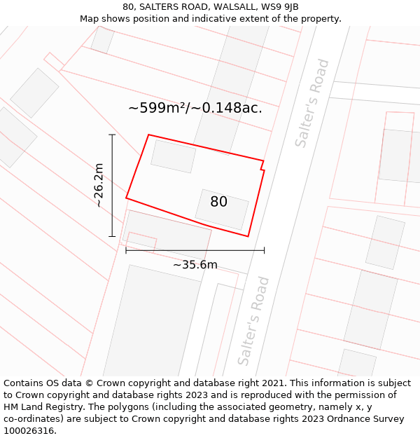 80, SALTERS ROAD, WALSALL, WS9 9JB: Plot and title map