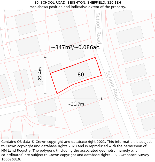 80, SCHOOL ROAD, BEIGHTON, SHEFFIELD, S20 1EH: Plot and title map