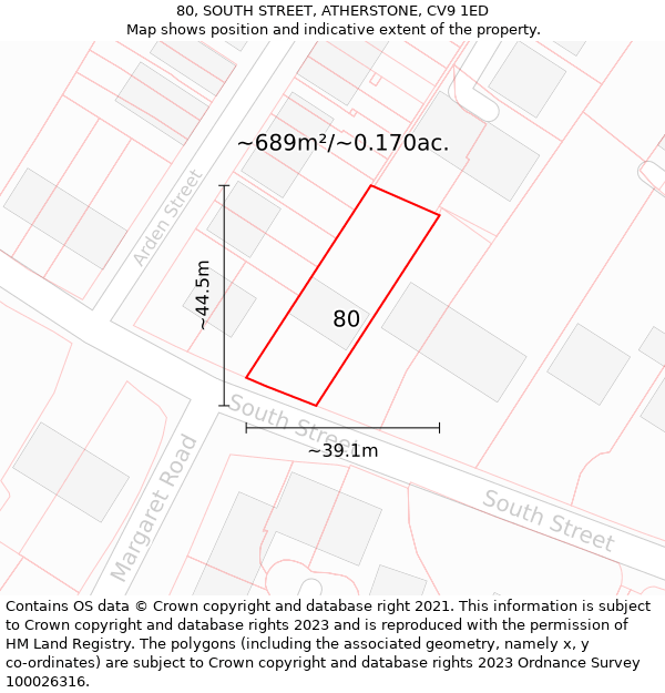 80, SOUTH STREET, ATHERSTONE, CV9 1ED: Plot and title map