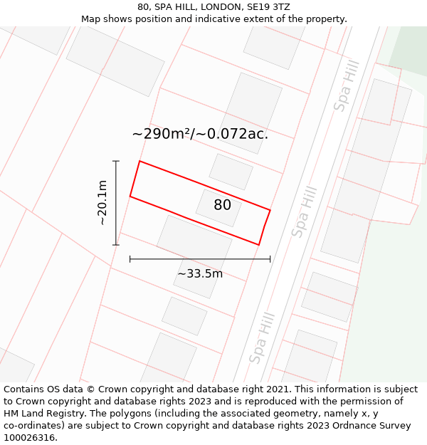 80, SPA HILL, LONDON, SE19 3TZ: Plot and title map
