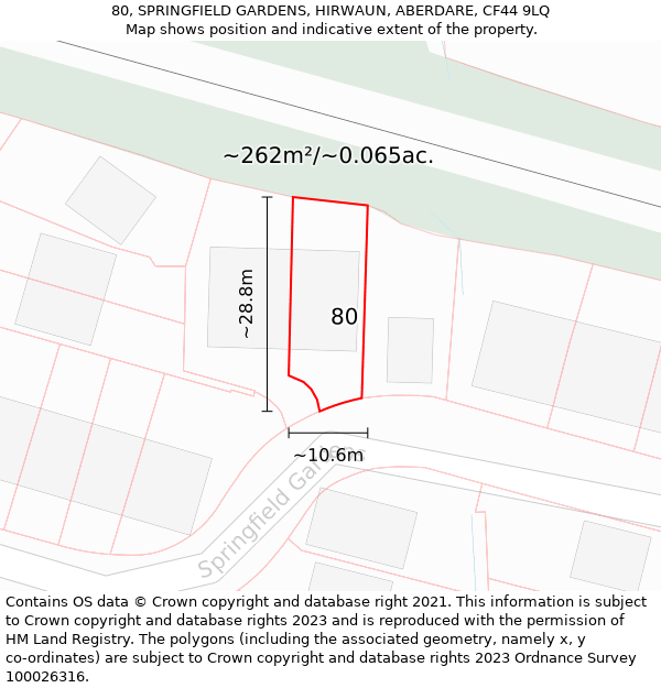 80, SPRINGFIELD GARDENS, HIRWAUN, ABERDARE, CF44 9LQ: Plot and title map