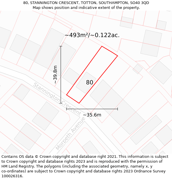 80, STANNINGTON CRESCENT, TOTTON, SOUTHAMPTON, SO40 3QD: Plot and title map