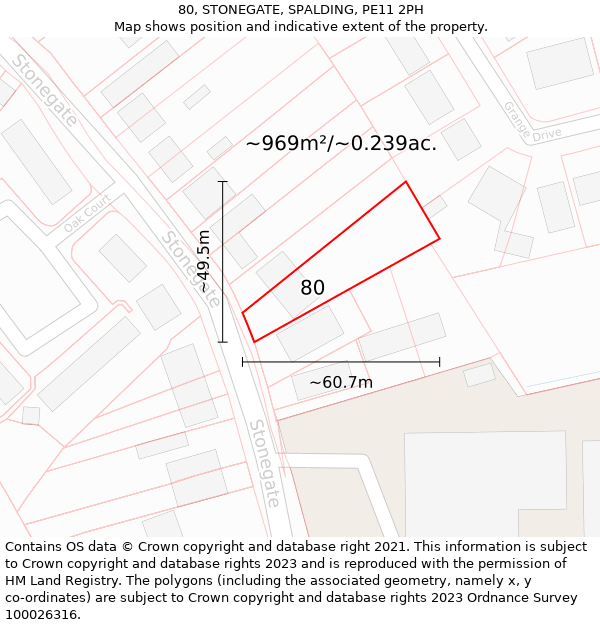 80, STONEGATE, SPALDING, PE11 2PH: Plot and title map