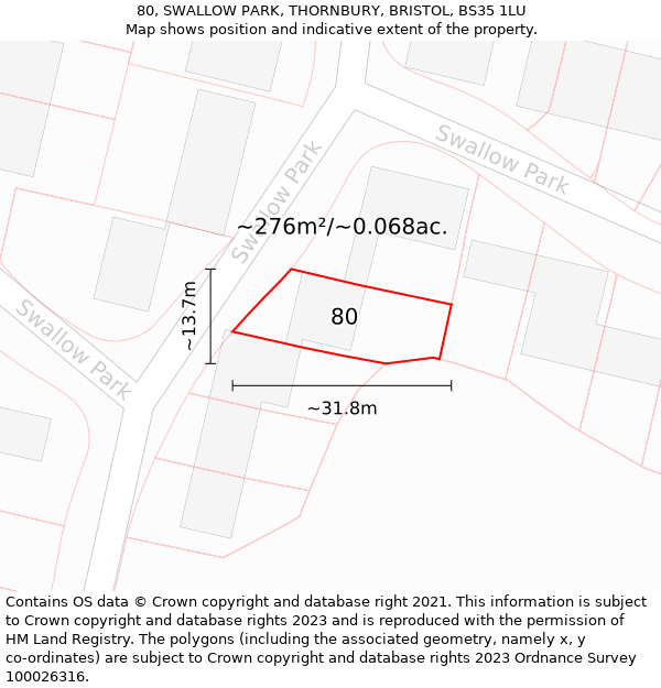 80, SWALLOW PARK, THORNBURY, BRISTOL, BS35 1LU: Plot and title map