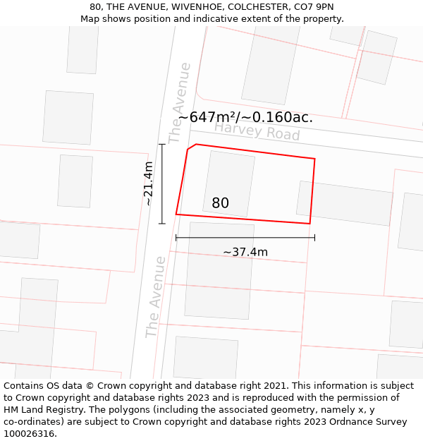 80, THE AVENUE, WIVENHOE, COLCHESTER, CO7 9PN: Plot and title map