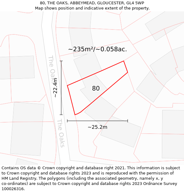 80, THE OAKS, ABBEYMEAD, GLOUCESTER, GL4 5WP: Plot and title map