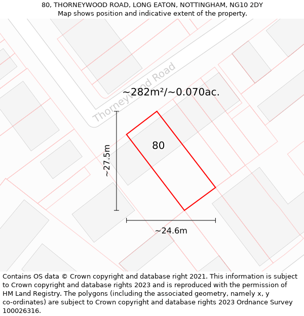 80, THORNEYWOOD ROAD, LONG EATON, NOTTINGHAM, NG10 2DY: Plot and title map