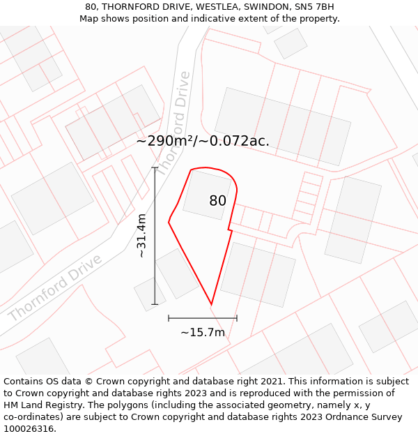 80, THORNFORD DRIVE, WESTLEA, SWINDON, SN5 7BH: Plot and title map