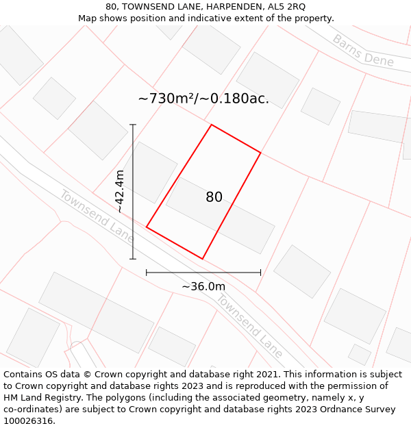 80, TOWNSEND LANE, HARPENDEN, AL5 2RQ: Plot and title map