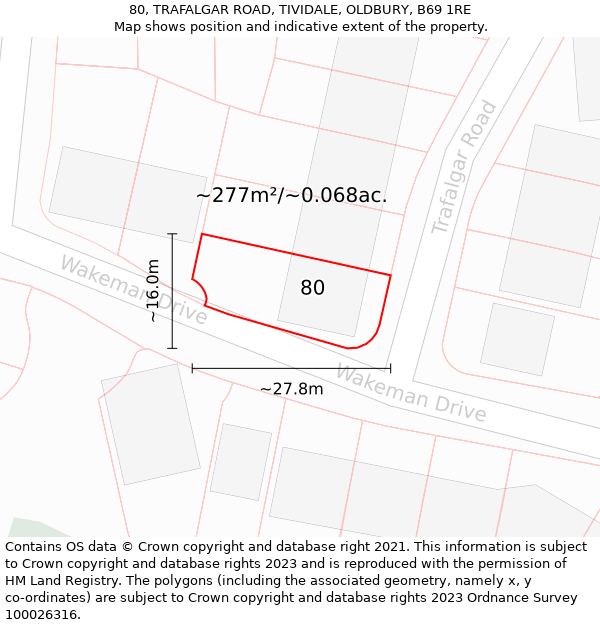 80, TRAFALGAR ROAD, TIVIDALE, OLDBURY, B69 1RE: Plot and title map