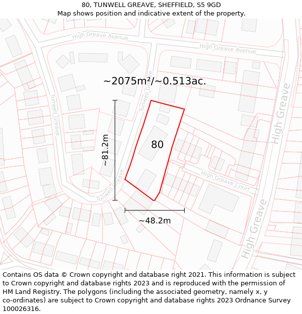 80, TUNWELL GREAVE, SHEFFIELD, S5 9GD: Plot and title map