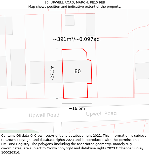 80, UPWELL ROAD, MARCH, PE15 9EB: Plot and title map