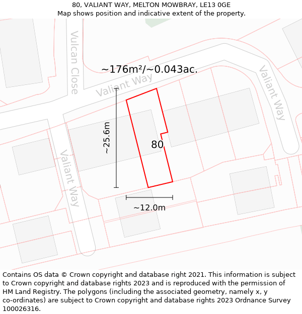 80, VALIANT WAY, MELTON MOWBRAY, LE13 0GE: Plot and title map