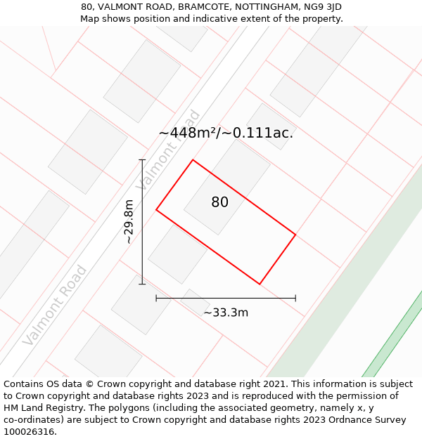 80, VALMONT ROAD, BRAMCOTE, NOTTINGHAM, NG9 3JD: Plot and title map