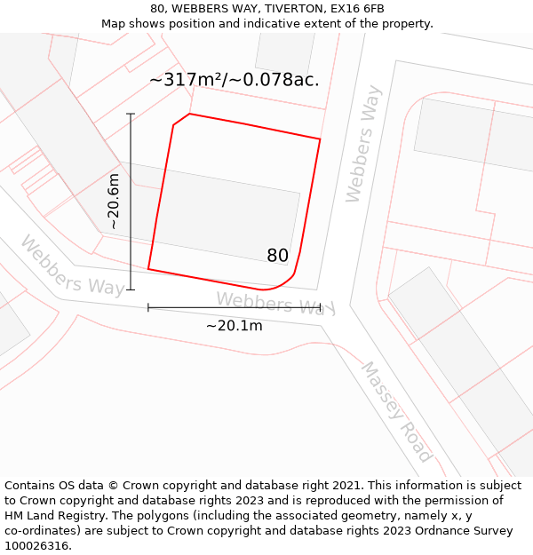 80, WEBBERS WAY, TIVERTON, EX16 6FB: Plot and title map