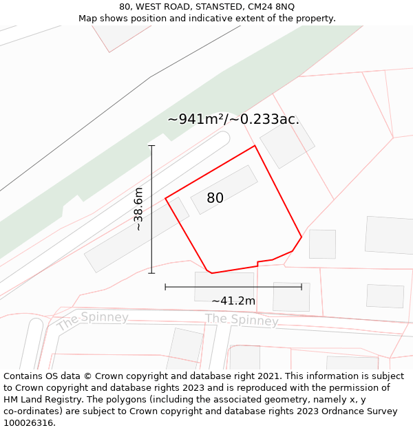 80, WEST ROAD, STANSTED, CM24 8NQ: Plot and title map