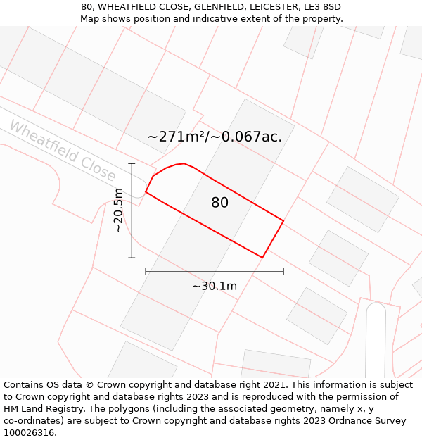 80, WHEATFIELD CLOSE, GLENFIELD, LEICESTER, LE3 8SD: Plot and title map