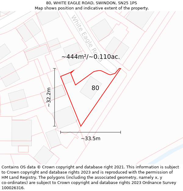 80, WHITE EAGLE ROAD, SWINDON, SN25 1PS: Plot and title map