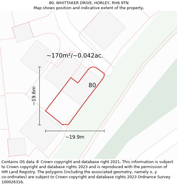 80, WHITTAKER DRIVE, HORLEY, RH6 9TN: Plot and title map