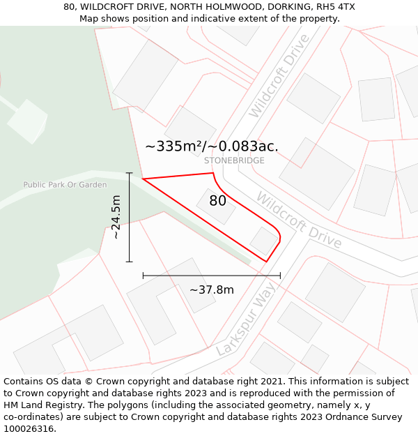 80, WILDCROFT DRIVE, NORTH HOLMWOOD, DORKING, RH5 4TX: Plot and title map