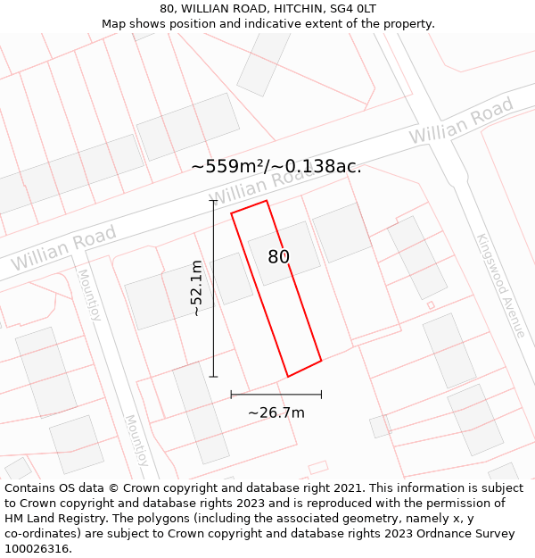 80, WILLIAN ROAD, HITCHIN, SG4 0LT: Plot and title map