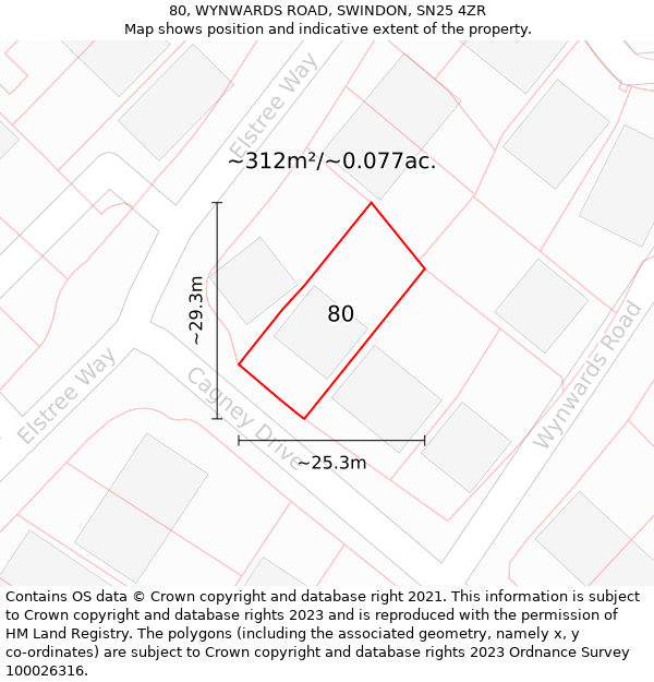 80, WYNWARDS ROAD, SWINDON, SN25 4ZR: Plot and title map